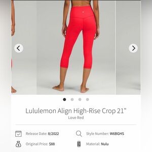 lululemon athletica Kids Love Red Crop Leggings